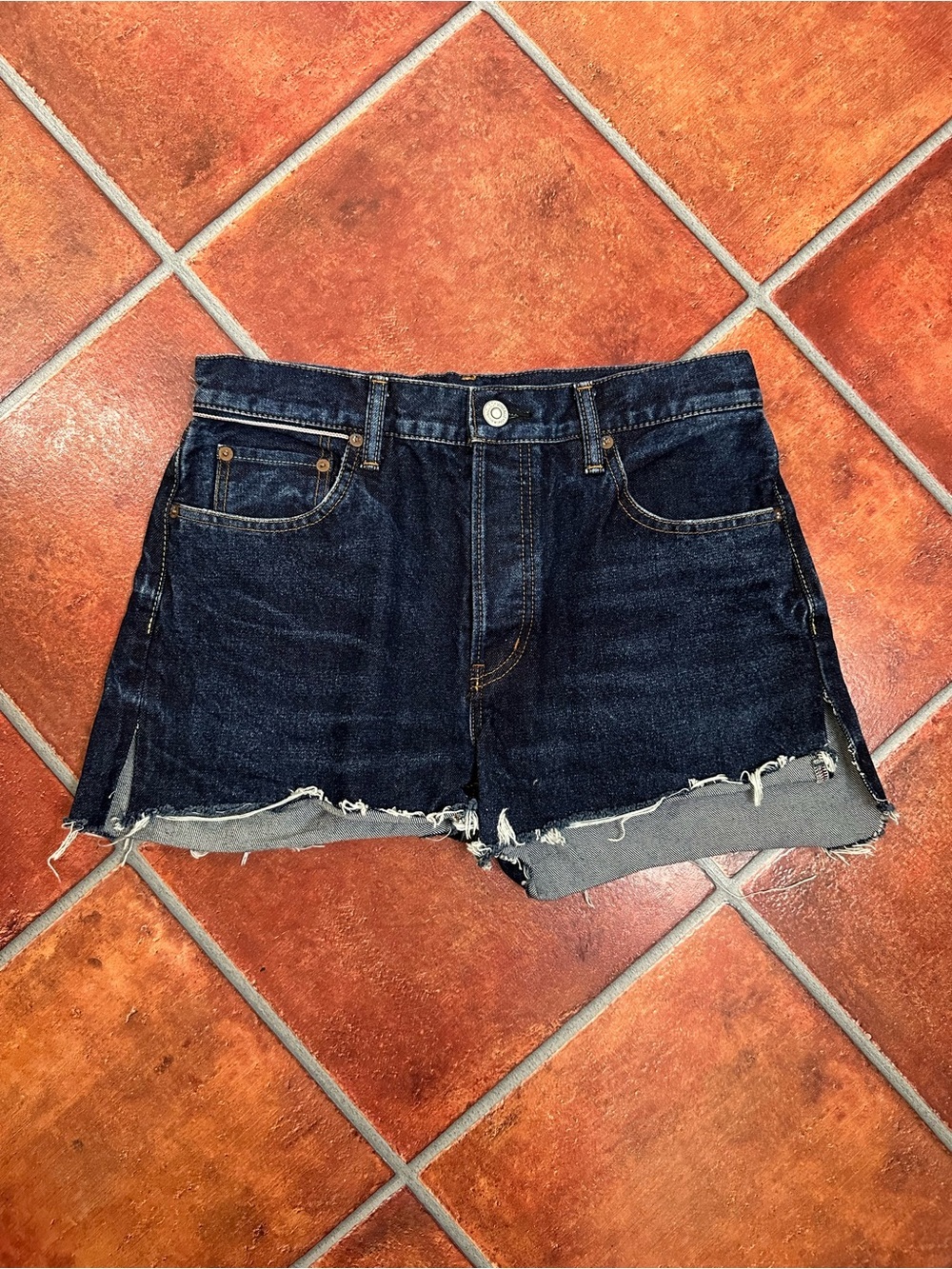 Moussy Dark Blue Distressed Denim Cutoff Shorts